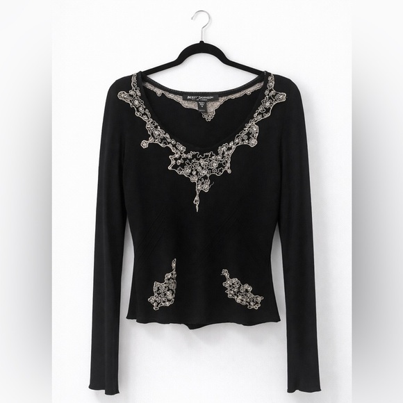 Betsy Johnson Black Embellished Lace Trim Top | Size 10 | Like New - Picture 2 of 6